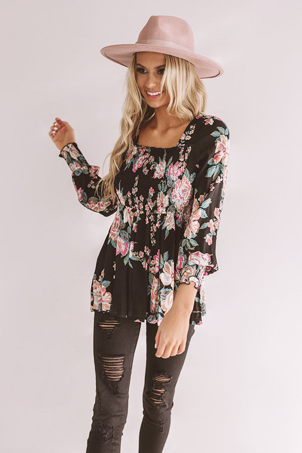 Romance On Repeat Floral Shift Top In Black Image - 4