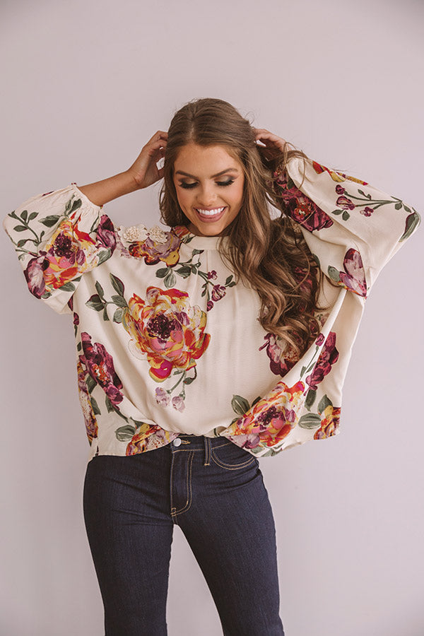Floral Debut Shift Top In Cream Image - 4