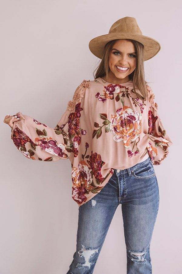 Floral Debut Shift Top In Blush