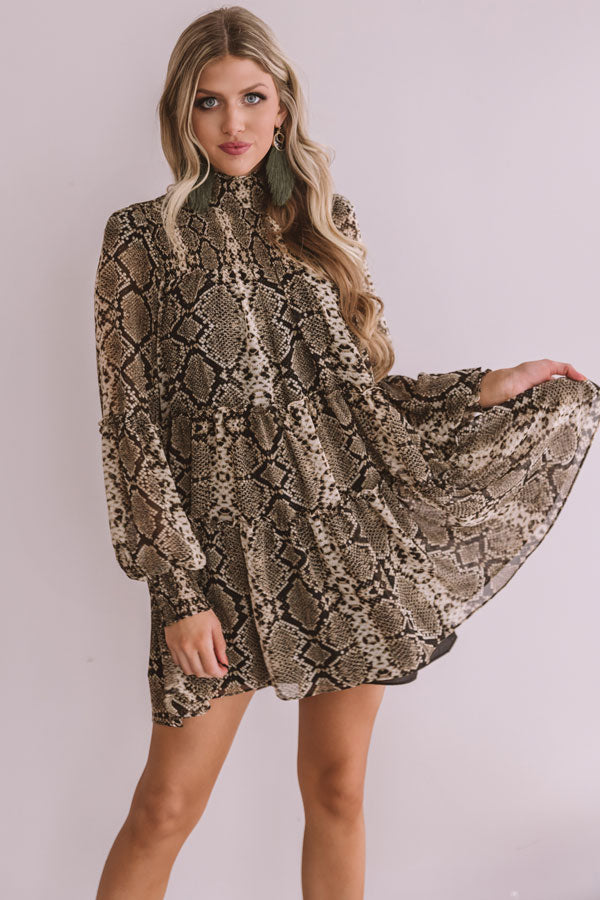 Champagne Showcase Snake Print Babydoll Dress Image - 2