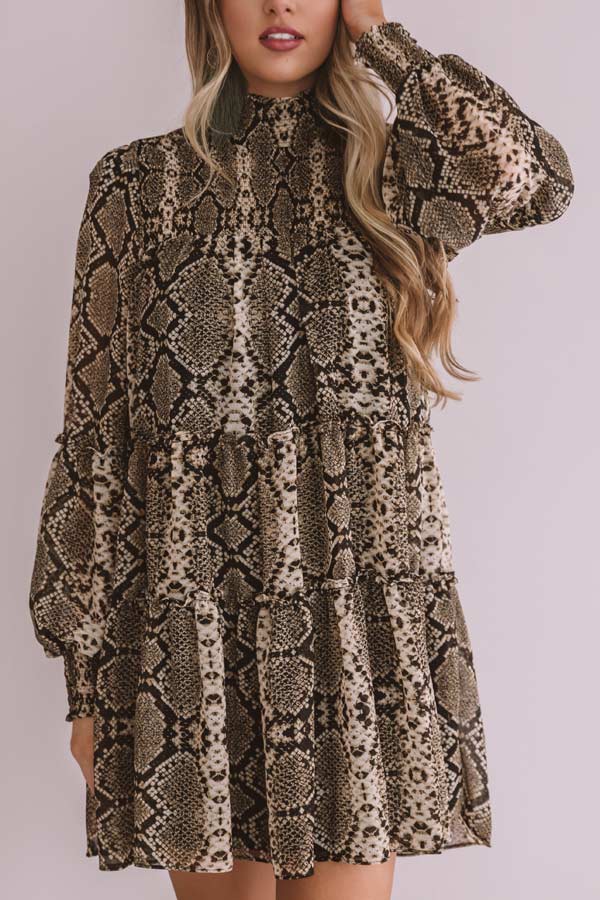 Champagne Showcase Snake Print Babydoll Dress Image - 5