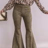 The Kaci High Waist Faux Suede Flare In Army Green Image - 1