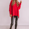 Craving Cozy Waffle Knit Tunic Top in Red Image - 1