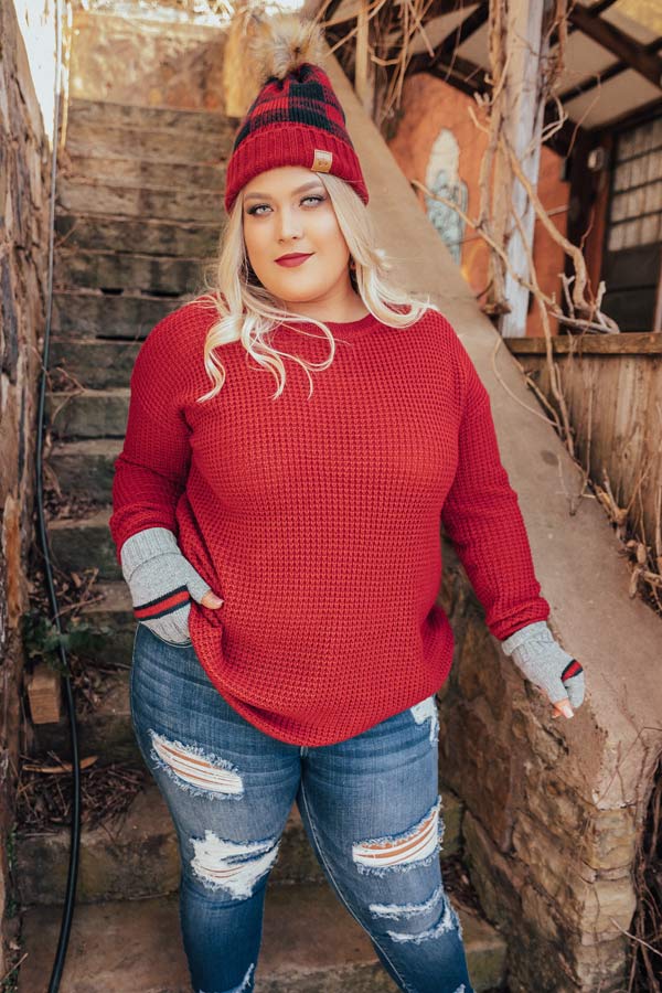 Holiday Feels Knit Sweater in Red Curves Image - 2