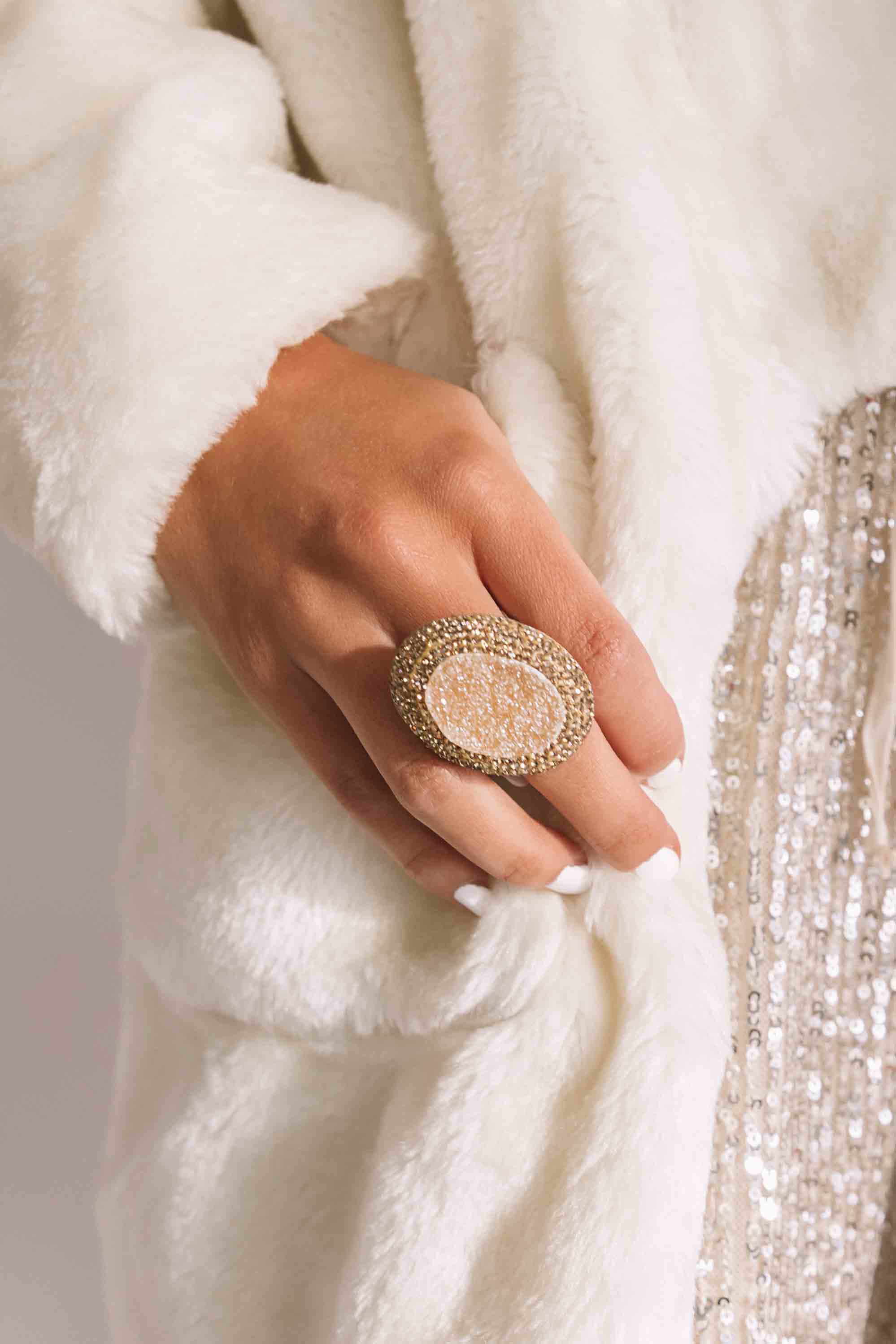 Glistening And Gorgeous Druzy Ring In Champagne Image - 1