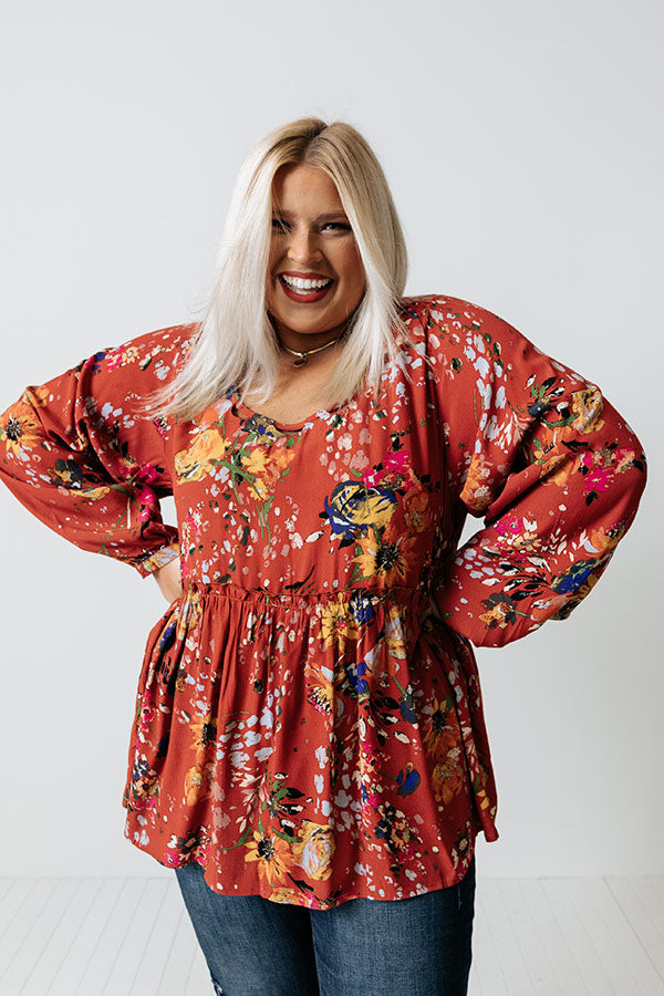 Date With Destiny Floral Babydoll Top In Aurora Red Curves Image - 1
