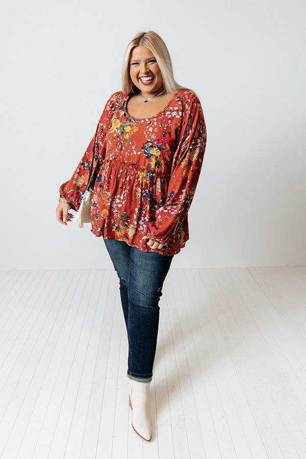 Date With Destiny Floral Babydoll Top In Aurora Red Curves Image - 2