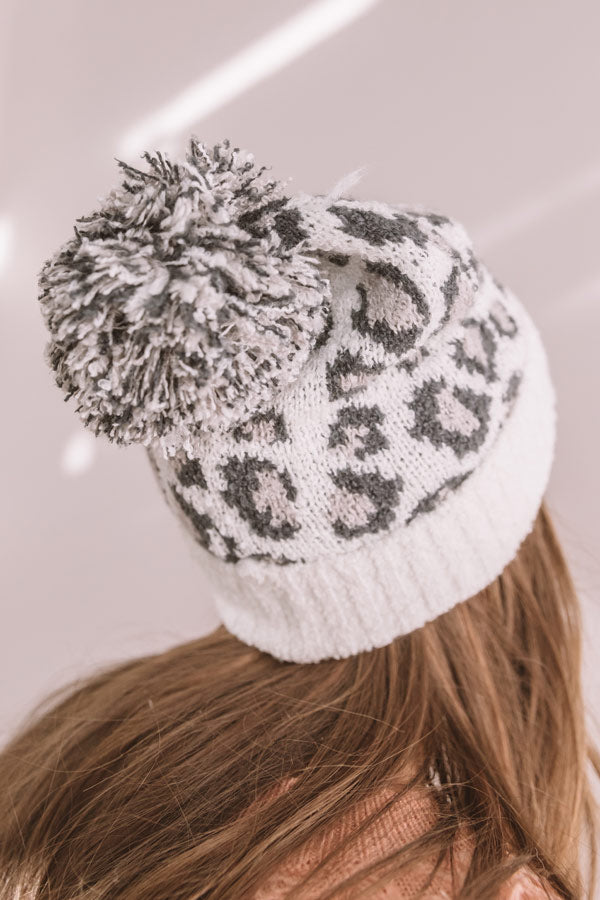 Fresh Snowfall Leopard Pom Beanie in Ivory Image - 2