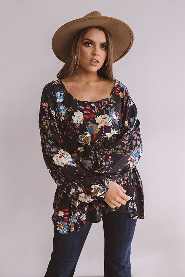 Date With Destiny Floral Babydoll Top In Navy