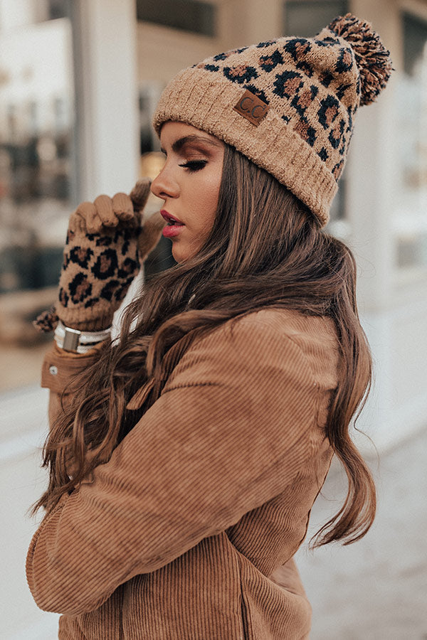 Fresh Snowfall Leopard Pom Beanie in Mocha Image - 1