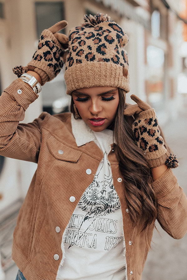 Fresh Snowfall Leopard Pom Beanie in Mocha Image - 3
