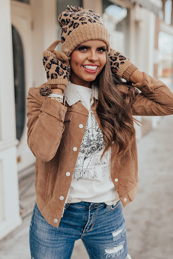 Fresh Snowfall Leopard Pom Beanie in Mocha Image - 2