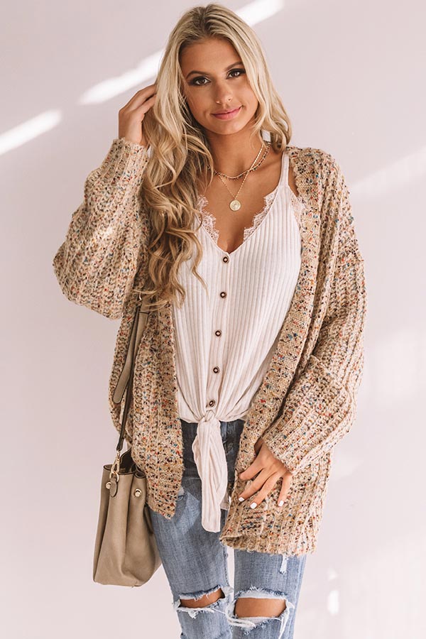 Snow Adorable Confetti Knit Cardigan In Mocha • Impressions Online Boutique