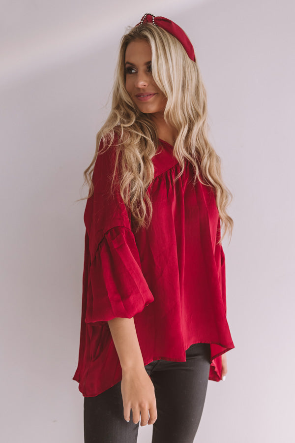 Chic On Speed Dial Satin Shift Top in Wine Image - 4