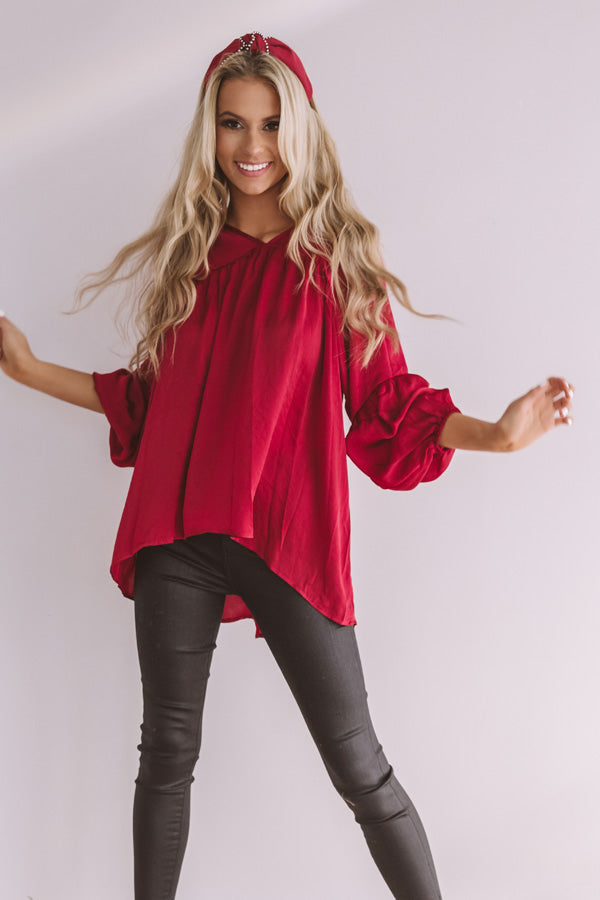 Chic On Speed Dial Satin Shift Top in Wine Image - 3