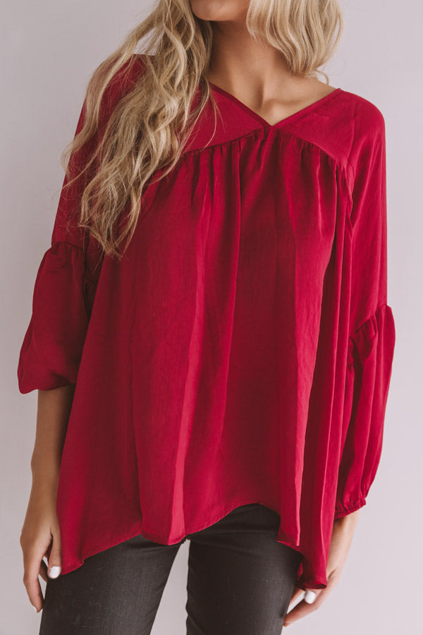 Chic On Speed Dial Satin Shift Top in Wine Image - 5