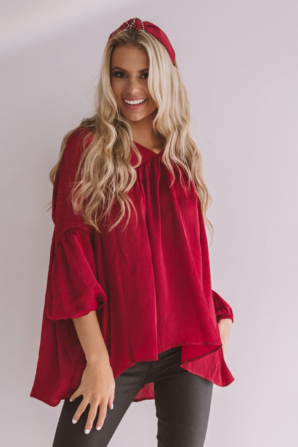 Chic On Speed Dial Satin Shift Top in Wine Image - 1