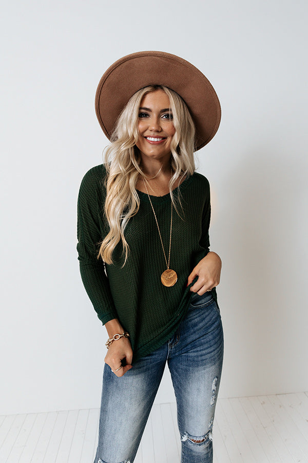 Your Dream Girl Waffle Knit Shift Top in Hunter Green