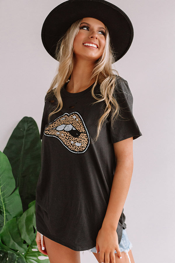 Leopard Lips Distressed Boyfriend Tee In Black Image - 3