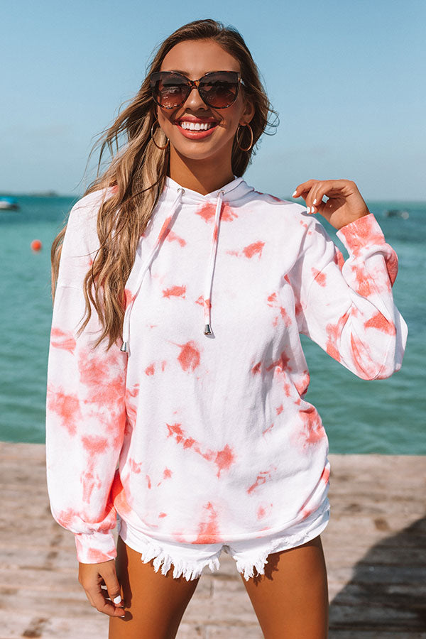Watercolor Shores Tie Dye Hoodie in Coral Image - 3