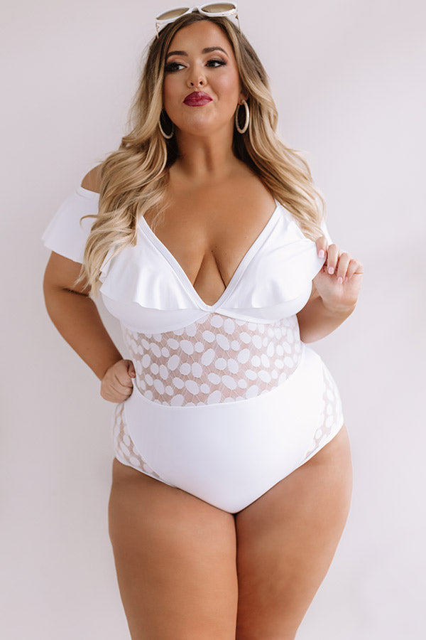 Prosecco Poolside Mesh One Piece Swimsuit in White Curves