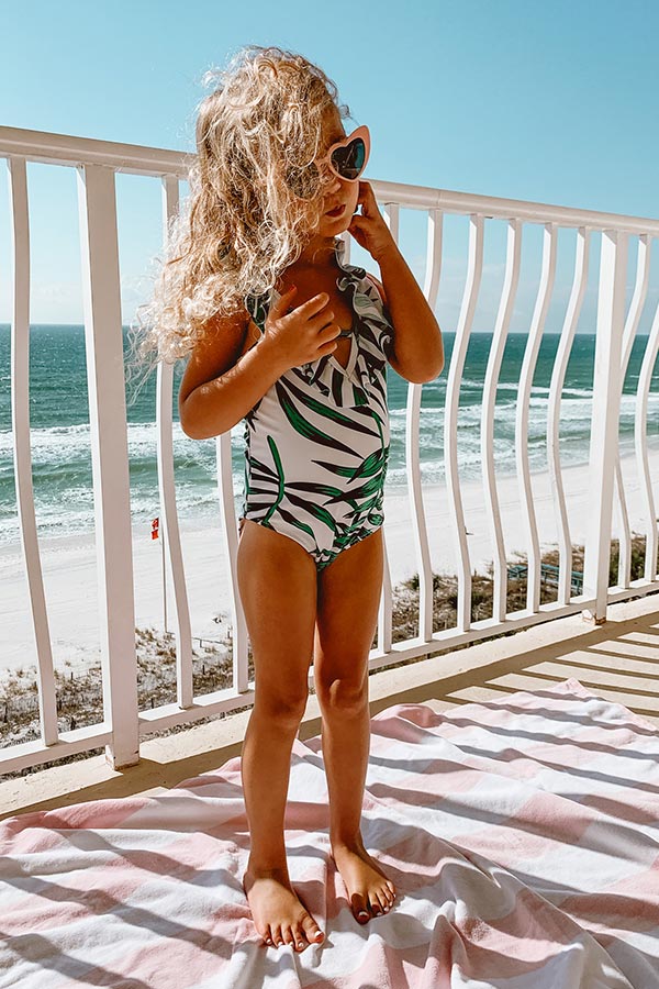 Palms in Paradise One Piece Ruffle Children's Swimsuit Image - 4