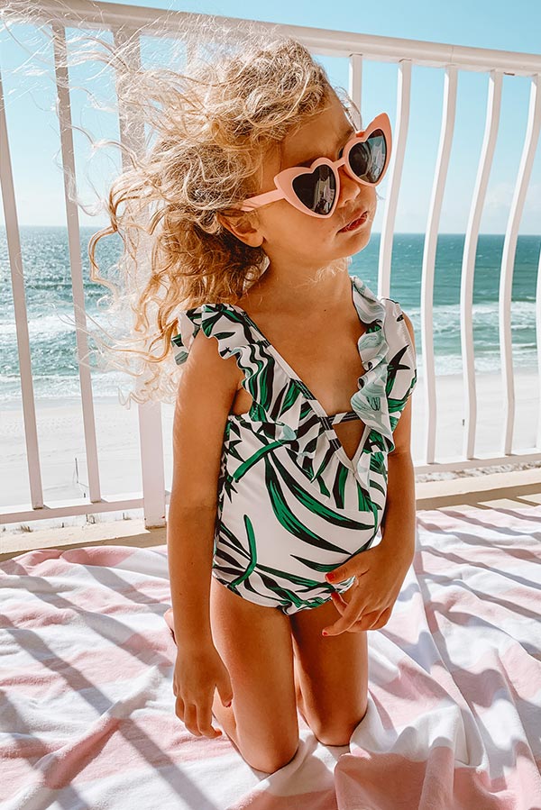 Palms in Paradise One Piece Ruffle Children's Swimsuit Image - 1