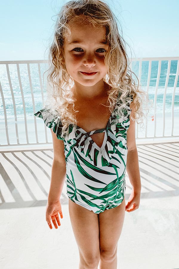 Palms in Paradise One Piece Ruffle Children's Swimsuit Image - 3