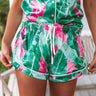 Lounge In Luxury Satin Pajama Shorts in Palm Leaf Green Image - 1