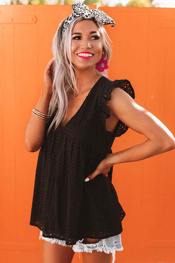 Matter Of Fact Eyelet Babydoll Top In Black Image - 3