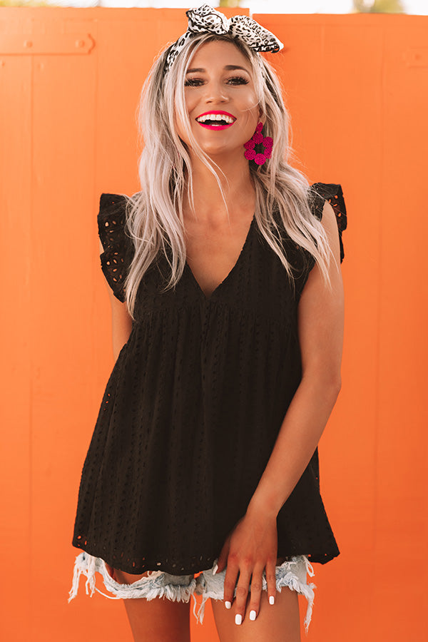 Matter Of Fact Eyelet Babydoll Top In Black Image - 1