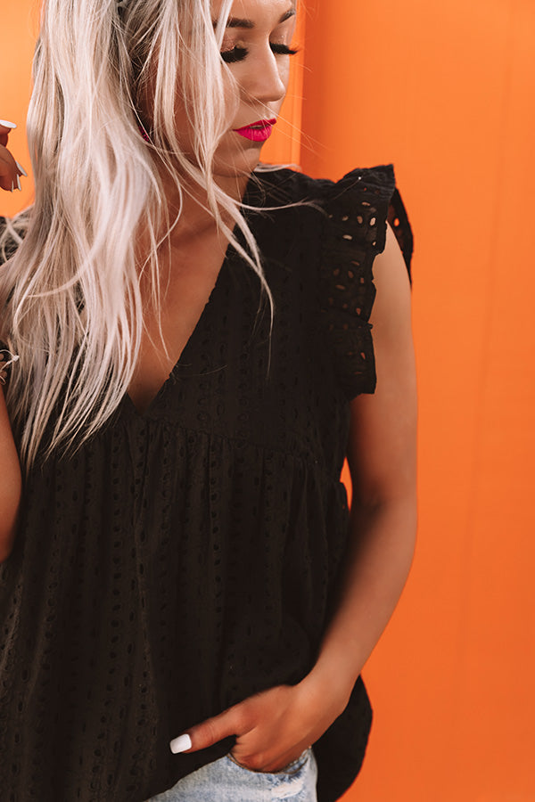 Matter Of Fact Eyelet Babydoll Top In Black Image - 4