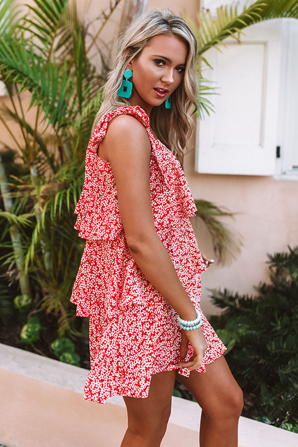 Florally Inclined Tiered Shift Dress in Scarlet Image - 4