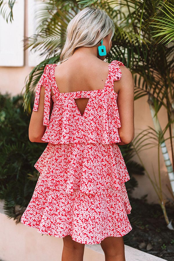 Florally Inclined Tiered Shift Dress in Scarlet Image - 5
