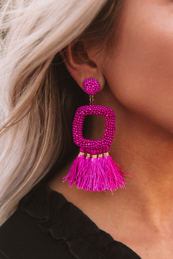 Tans And Tikis Beaded Earrings In Fuchsia Image - 5