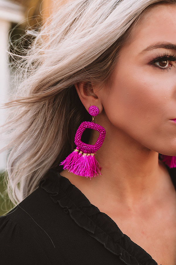 Tans And Tikis Beaded Earrings In Fuchsia Image - 4