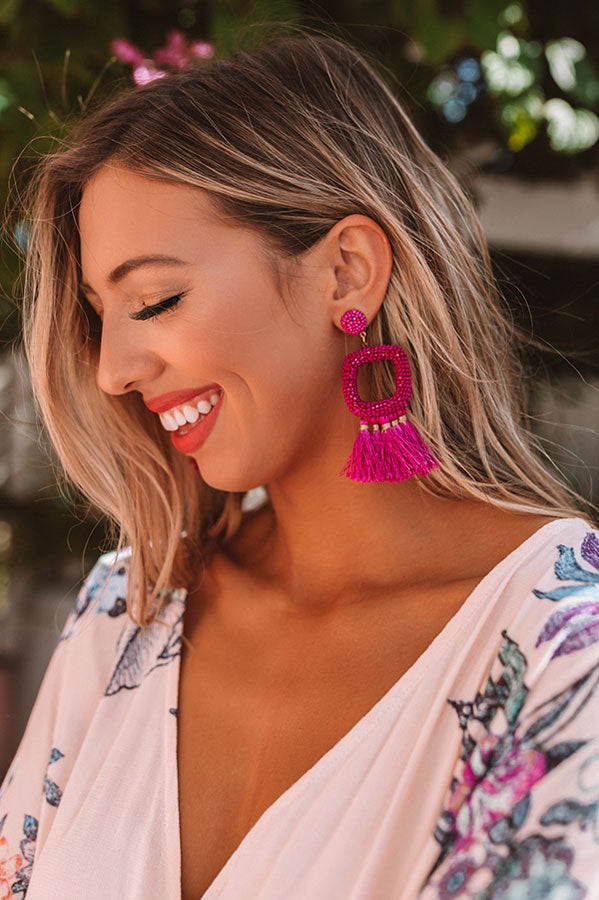 Tans And Tikis Beaded Earrings In Fuchsia Image - 1
