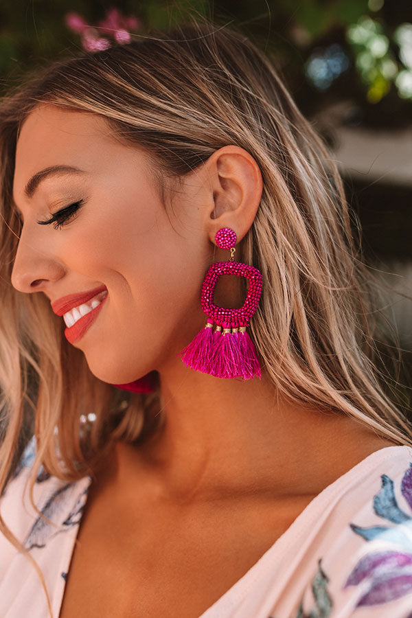 Tans And Tikis Beaded Earrings In Fuchsia Image - 3