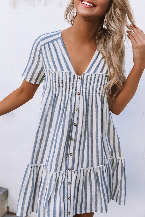 Strolling Through Santorini Stripe Babydoll Dress Image - 2