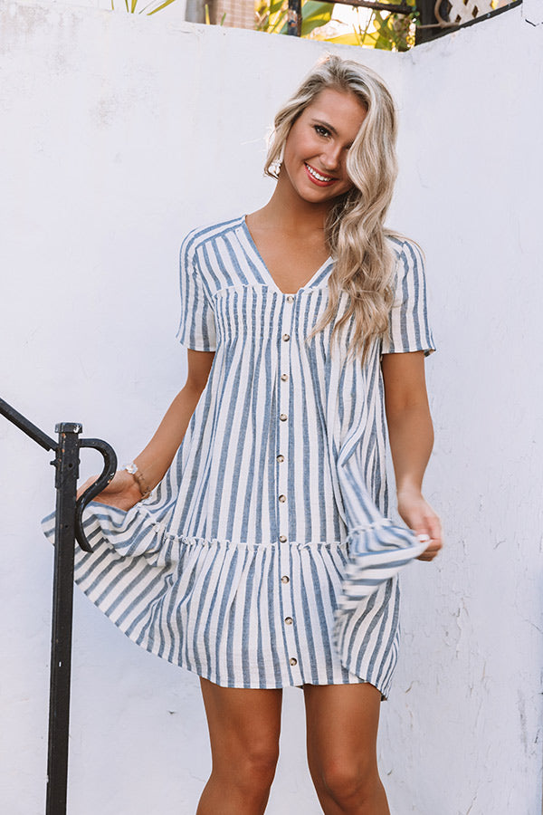 Strolling Through Santorini Stripe Babydoll Dress Image - 3