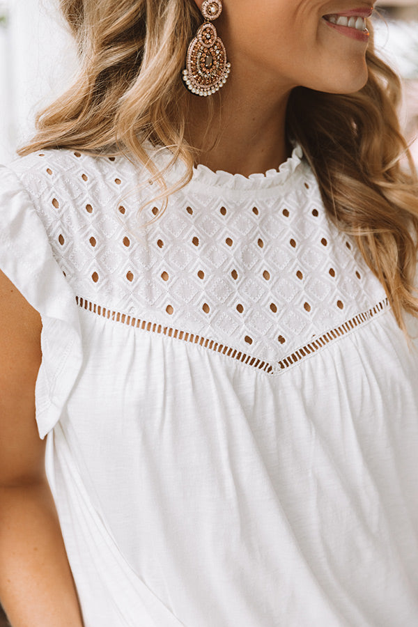 Balcony Views Eyelet Shift Dress in White Image - 3