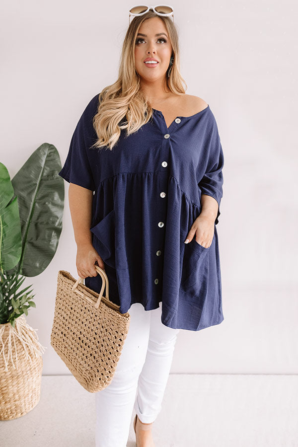 So Relatable Babydoll Tunic Dress In Navy Curves Image - 2