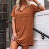 Weekend Bliss Henley Shift Dress In Camel Image - 1