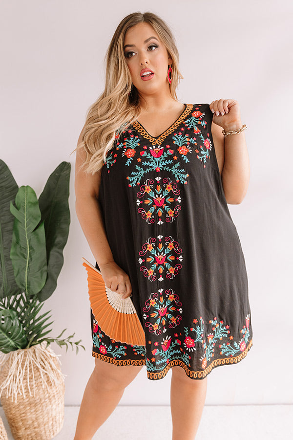 Cocktail Please Embroidered Shift Dress In Black Curves Image - 5