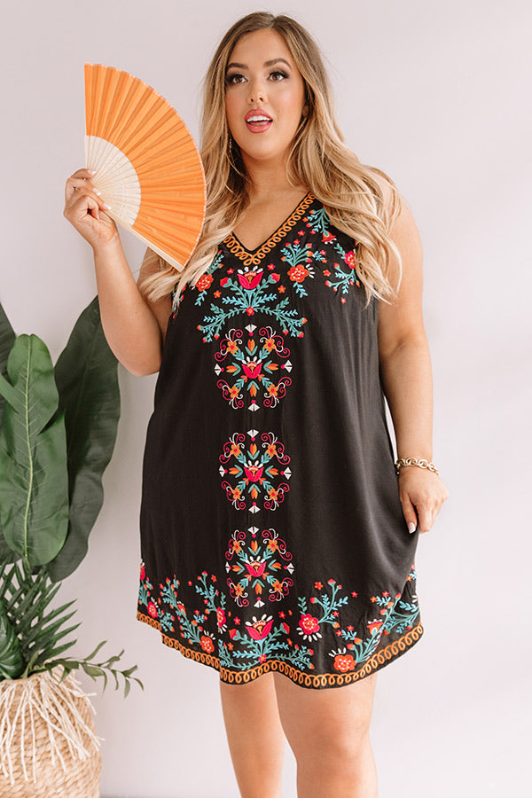 Cocktail Please Embroidered Shift Dress In Black Curves Image - 2