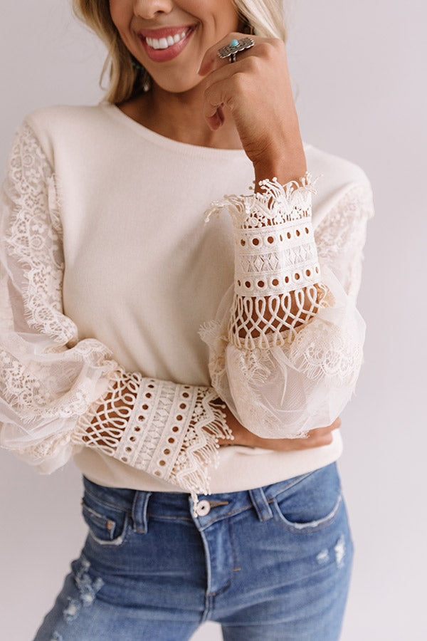 Take A Chance On Love Lace Top In Cream Image - 5