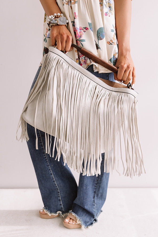 The Time Is Now Faux Leather Fringe Tote in Grey