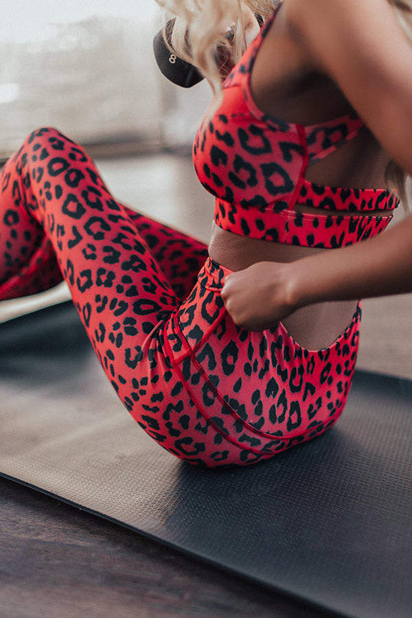 Passion For Fitness High Waist Cheetah Print Active Legging In Red
