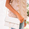 Greenwich Village Faux Leather Clutch in Ivory Image - 1