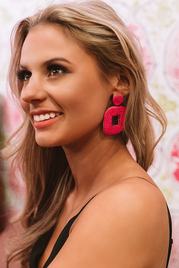 Sweet Infatuation Beaded Earrings in Hot Pink Image - 4
